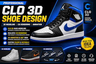 create clo 3d shoe, sandal models, realistic cgi renderings and 3d animations