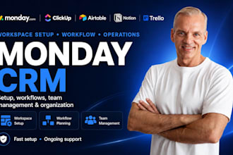 setup workflow automation on monday crm, asana, clickup trello zapier automation