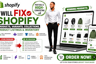 fix shopify products variants , collections , products listings and inventory