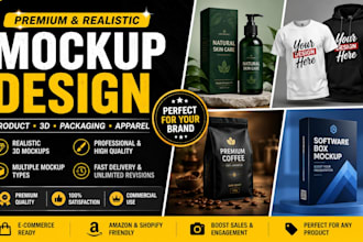 create realistic product mockup 3d mockup packaging mockup and apparel mockup