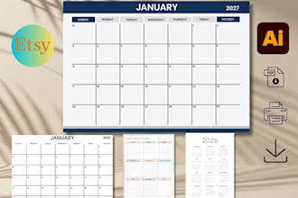 design modern calendar for etsy and digital products