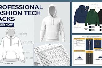 design professional clothing tech packs and fashion flat sketches
