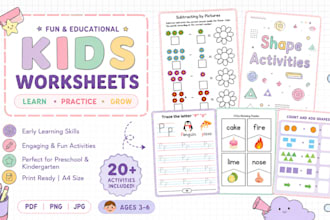 create educational printable worksheets for kindergarten and above