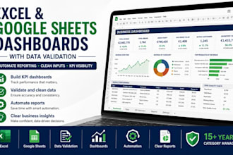 build an excel or google sheets dashboard with data validation