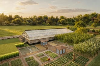 refine farmhouse masterplan, recreational zone design,resort landscape rendering