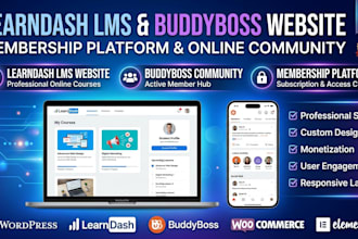 build learndash lms website, buddyboss community and membership website