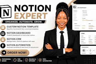 build a custom notion template, notion dashboard, notion CRM and automation