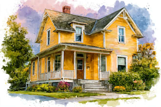 draw house portrait or architectural, illustration