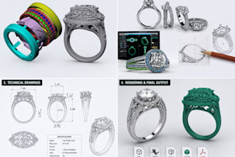 design custom jewelry and ring cad models with stl files and realistic rendering