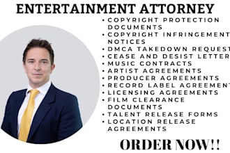 help filmmakers with copyright, music, rights clearances as entertainment lawyer