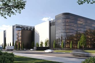 buildup 3d data center,manufacturing plant exterior,factory facade,skp rendering