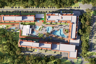 convert 2d conceptual plan to resort master plan,outdoor park,city layout render
