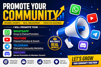 do whatsapp, youtube, telegram channel promotion, grow organic discord followers