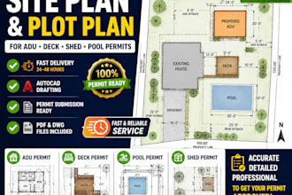 draw a permit ready site plan for adu, deck, shed, or pool