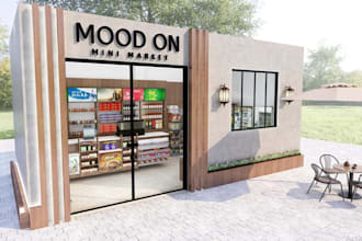 design 3d supermarket interior foodstore mart grocerystore retail shop rendering