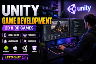 do 2d, 3d unity game development as unity game developer