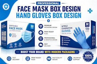 face mask box design, hand gloves box design