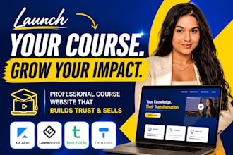 setup kajabi, learnworlds, teachable online course website, thinkific sales page