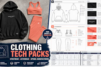 create clothing tech packs for streetwear activewear apparel for manufacturing