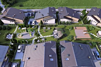 render 3d residential site plan layout,townhouse complex visual,sketchup terrain