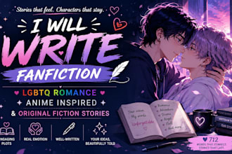 write fanfiction, lgbtq romance, anime inspired, and original fiction stories