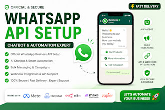setup whatsapp business api for bulk SMS messaging, and chatbot automation