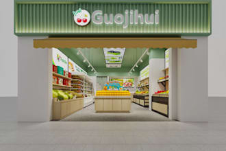 design 3d supermarket, cafe, shopping mall, retail store, grocery shop 3d render