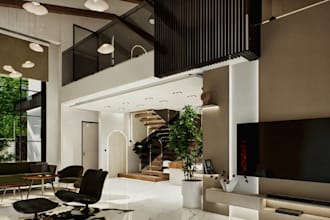 recraft 3d open living interior, luxury apartment,private residence,panel render