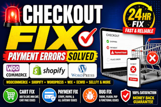 fix woocommerce checkout payment gateway and shopify bugs fast