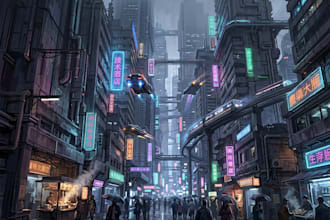 make a science fiction city, cyberpunk concept art