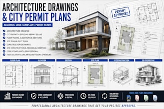 create architecture drawings city permit plans and technical drafts