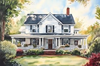 watercolor house portrait or buildings