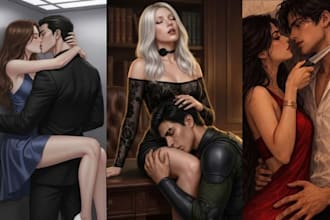 draw dark mafia romance book cover, romance fiction couple illustration
