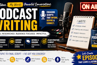 write engaging podcast scripts for interviews, and business shows