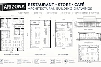 provide arizona restaurant architectural building drawing store and cafe plans