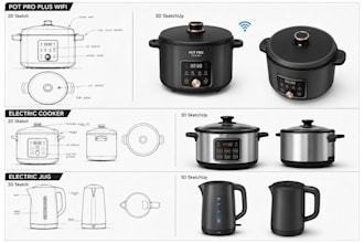 do 2d,3d industrial design for kitchens products like pot pro plus wifi, jug