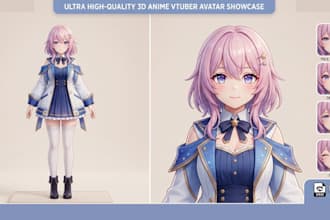 create rigged 3d anime vtuber vrm model, vrc streaming avatar with face tracking