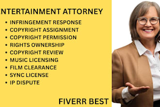 handle copyright issues, film clearances and music as entertainment lawyer in US