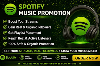 increase spotify followers, monthly listeners genuine streams organically
