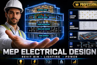 design mep electrical drawing, lighting layout, revit bim and power distribution