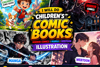 do children comic book, horror comic, aime manga and webtoon illustration