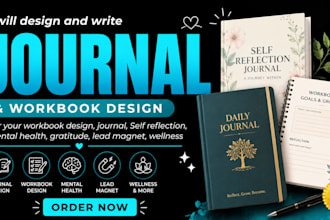 design journal, gratitude, mental health, ebook PDF workbook, kdp journal, canva