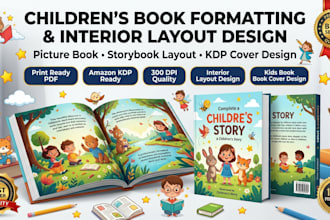 do ai children book formatting picture interior book layout kids cover design