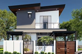 design 3d residential building, storey house exterior, rooftop apartment render