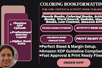 format KDP puzzle book, coloring book, low content book interior for amazon