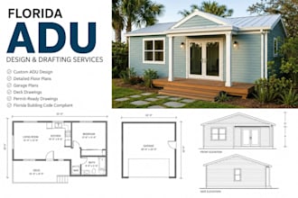 design florida adu, house plans, floor plans, garage and deck drawings