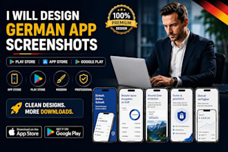 design german app screenshots for play store, app store google play, mobile apps