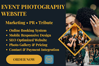build a modern event tribute photography website for marketing PR and bookings