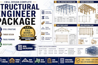 design structural engineer, steel structure, timber, truss framing and deck plan