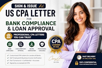 sign and issue US CPA letter for bank compliance and loan approval, CPA letter